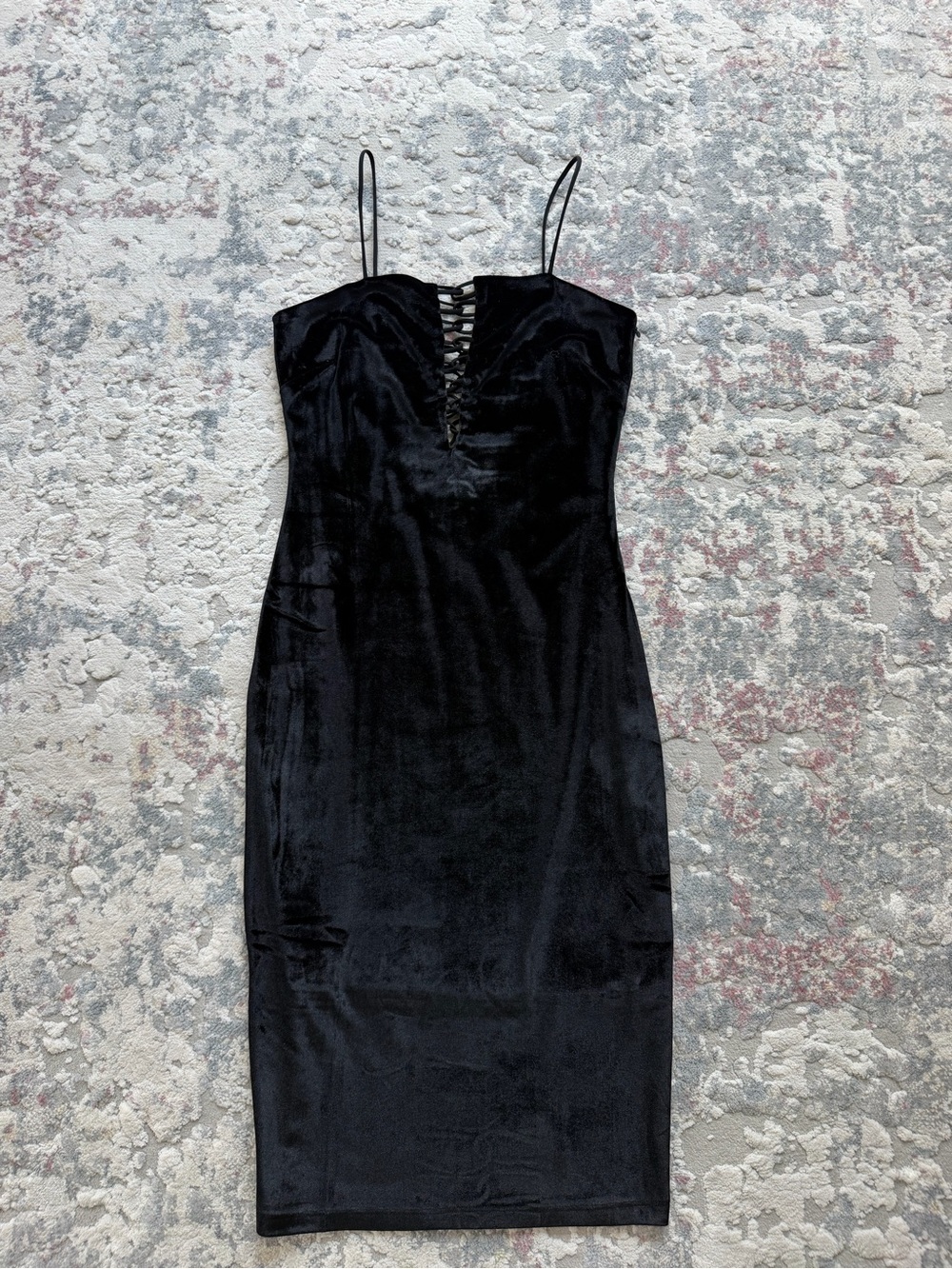 The Vintage Shop Black Velvet Lace-Up Midi Dress